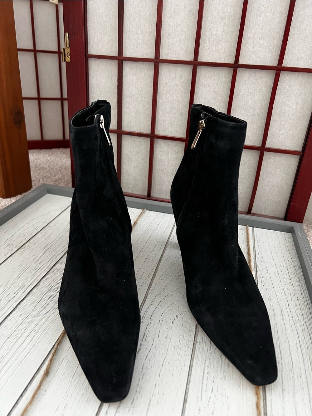 Sam Edelman Black Suede Ankle Boots Size 9.5 Pointed Toe Heel NWOT